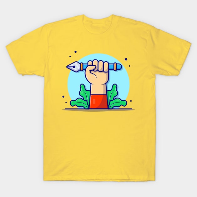 Cute Hand With Pen Tool Cartoon Vector Icon Illustration T-Shirt by Catalyst Labs